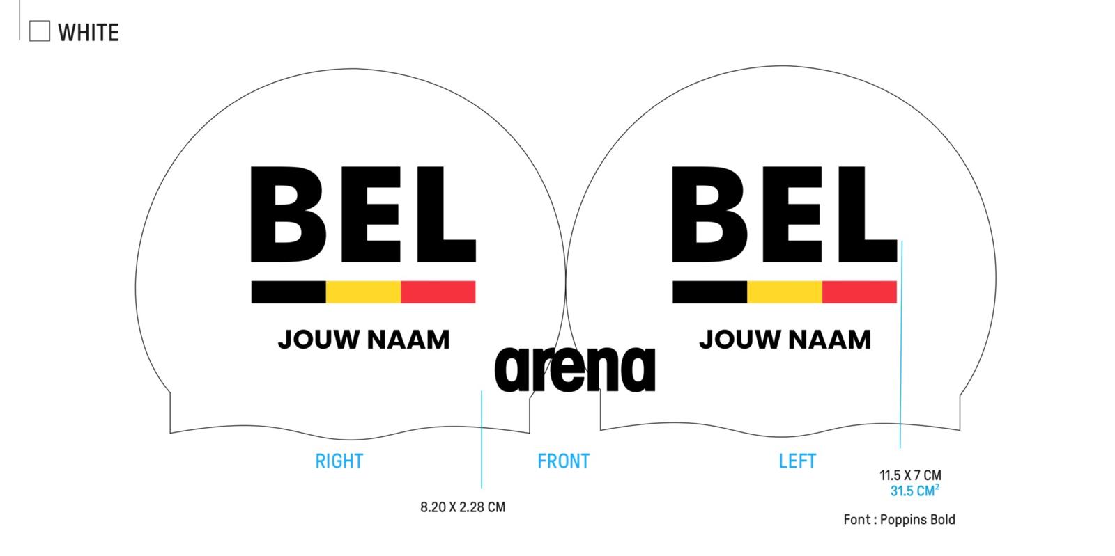Arena Moulded Cap BEL Flag white/naam